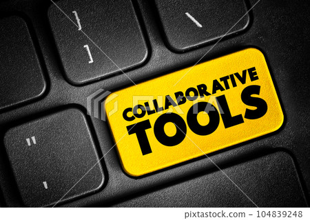 Collaborative Tools text button on keyboard, concept background 104839248