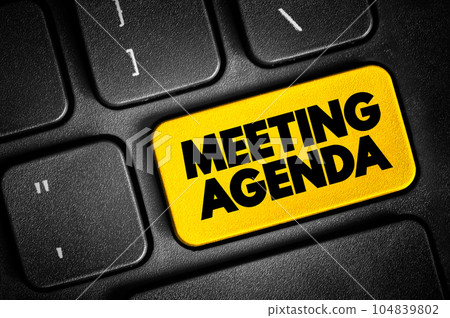 Meeting Agenda text button on keyboard, concept background 104839802