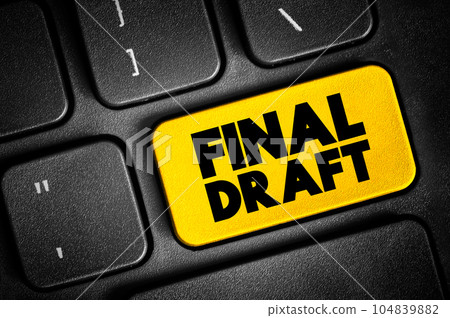 Final Draft text button on keyboard, concept background 104839882