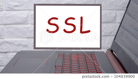 SSL, security certificate for web site written on the magnetic board next to the laptop SSL, security certificate for web site written on the magnetic board next to the laptop 104839900
