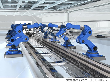 Industrial robot Production line Factory line Factory interior (3DCG image) Industrial robot Production line Factory line Factory interior (3DCG image) 104840637