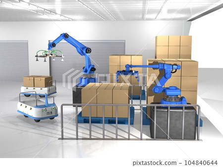 Industrial robot Logistics line Factory line Factory interior (3DCG image) 104840644