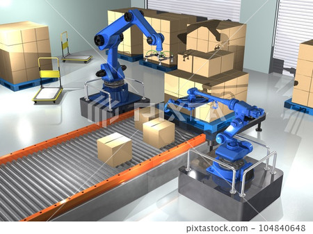 Industrial robot Logistics line Factory line Factory interior (3DCG image) Industrial robot Logistics line Factory line Factory interior (3DCG image) 104840648