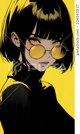 戴著黃色太陽鏡的女人的動漫插圖（生成AI） 104840837