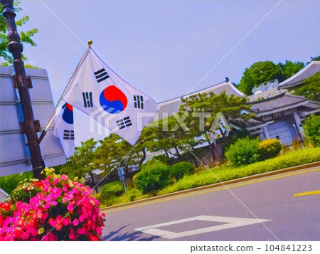 Korean flag on the street 104841223