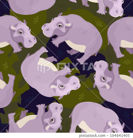 Vector seamless cute pattern with hippos. 104841405