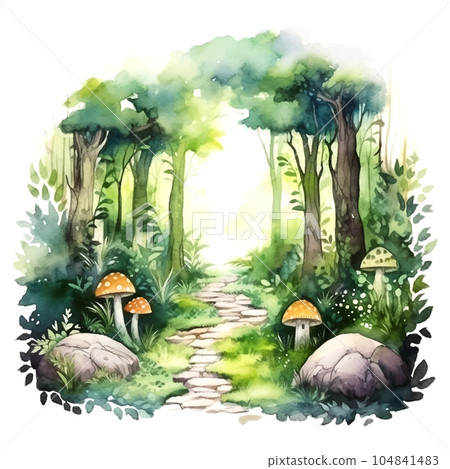 Watercolor magic forest watercolor for wallpaper design. Vintage great design for any purposes. 104841483