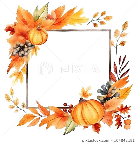 Watercolor Autumn frame. Illustration AI Generative 104842191