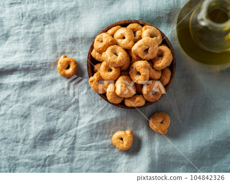 Taralli or tarallini, copy space, flat lay 104842326