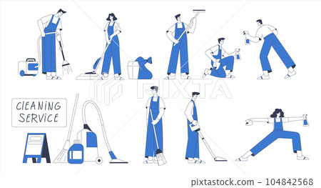 Cleaning Service with Professional Worker Characters Vector Set Cleaning Service with Professional Worker Characters Vector Set 104842568