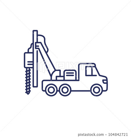 drill truck line icon on white, vector 104842721