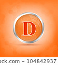 Vitamin D icon structure orange substance.  Personal care, beauty concept. Medicine health symbol of thiamine. Drug business concept. 3D Vitamin complex with chemical formula. Vector Illustration. 104842937