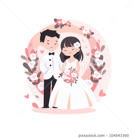 couple with lovely wedding in flat style isolated on background couple with lovely wedding in flat style isolated on background 104843360