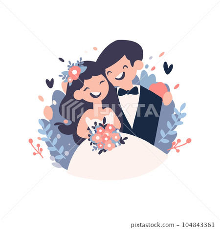 couple with lovely wedding in flat style isolated on background couple with lovely wedding in flat style isolated on background 104843361