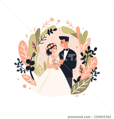 couple with lovely wedding in flat style isolated on background couple with lovely wedding in flat style isolated on background 104843362