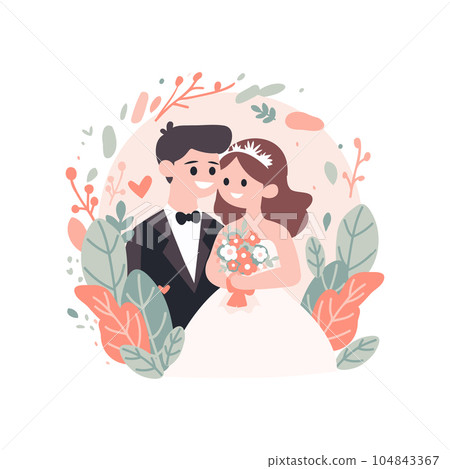 couple with lovely wedding in flat style isolated on background 104843367