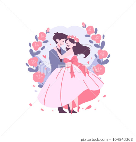 couple with lovely wedding in flat style isolated on background couple with lovely wedding in flat style isolated on background 104843368