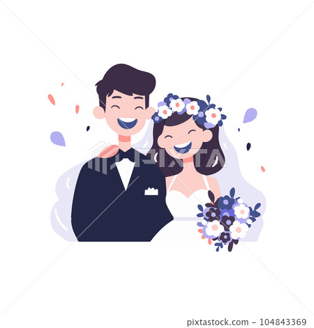 couple with lovely wedding in flat style isolated on background couple with lovely wedding in flat style isolated on background 104843369