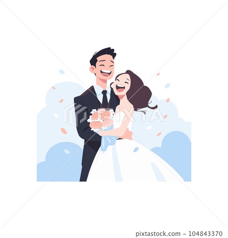 couple with lovely wedding in flat style isolated on background couple with lovely wedding in flat style isolated on background 104843370