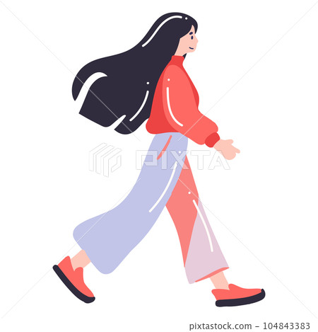 teenage woman walking or running in flat style isolated on background 104843383