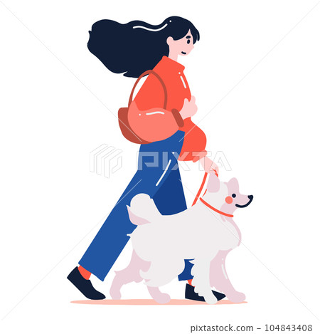 teenage girl with cute dog in flat style isolated on background teenage girl with cute dog in flat style isolated on background 104843408