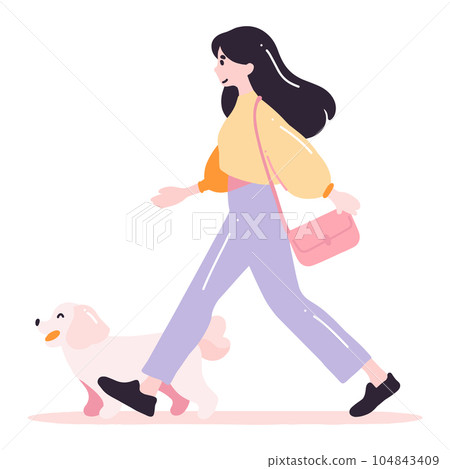 teenage girl with cute dog in flat style isolated on background 104843409