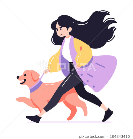 teenage girl with cute dog in flat style isolated on background teenage girl with cute dog in flat style isolated on background 104843410