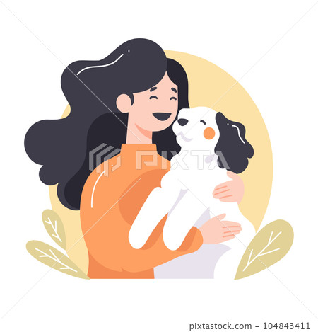 teenage girl with cute dog in flat style isolated on background teenage girl with cute dog in flat style isolated on background 104843411