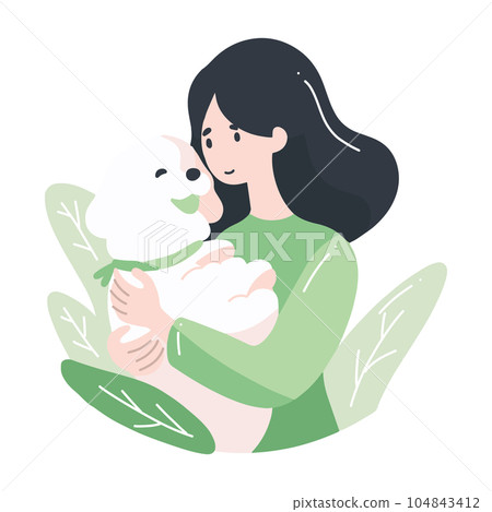 teenage girl with cute dog in flat style isolated on background teenage girl with cute dog in flat style isolated on background 104843412