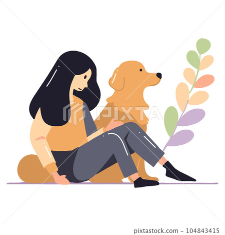 teenage girl with cute dog in flat style isolated on background teenage girl with cute dog in flat style isolated on background 104843415