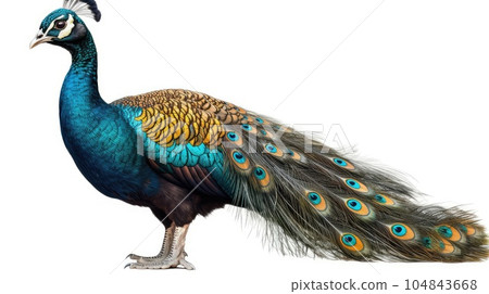 Colorful peacock photo realistic illustration - Generative AI. Colorful peacock photo realistic illustration - Generative AI. 104843668