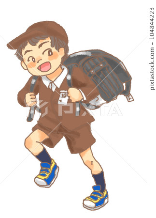 Elementary school boy carrying a school bag 104844223