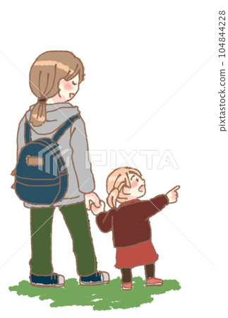 Parent and child walking 104844228