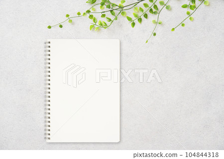 Scenery on a desk with a notebook Unmanned bird's-eye view 104844318