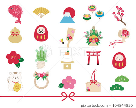New Year and New Year's card icon illustration set 104844830