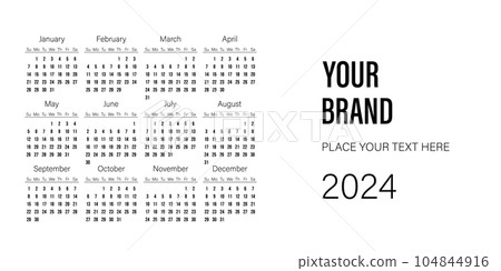 Horizontal Calendar 2024 template design on white 104844916