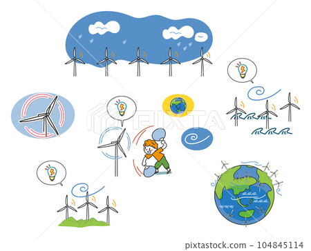 兒童的未來與可再生能源風力發電與小學生插畫素材 104845114