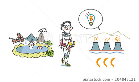 Children's future and renewable energy Geothermal power generation and elementary school students Illustration material Children's future and renewable energy Geothermal power generation and elementary school students Illustration material 104845121