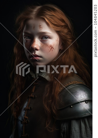 Female warrior with red hair dressed in dark ancient armor AI Female warrior with red hair dressed in dark ancient armor AI 104845203