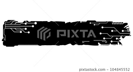 Rectangular design element silhouette in tech style isolated on white. Long tech plate with copy space. Clipart. Rectangular design element silhouette in tech style isolated on white. Long tech plate with copy space. Clipart. 104845552