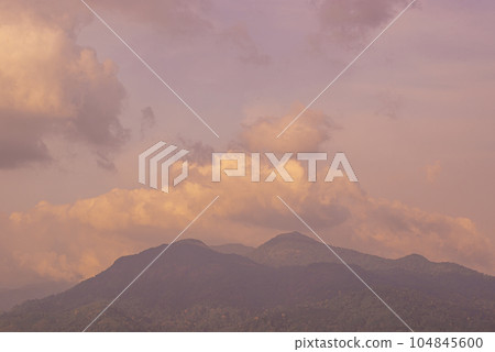 View of landscape nature and mountain with sunlight and sunset or sunrise in morning light 104845600