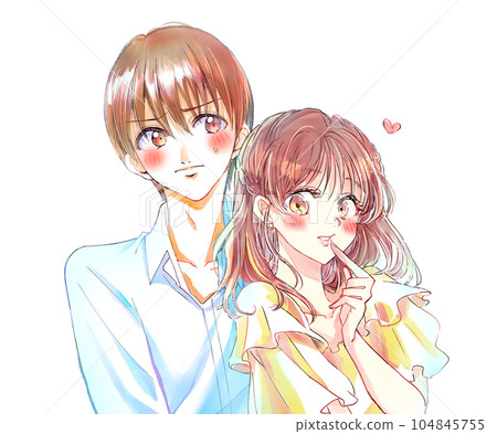 一個依偎的女人和一個害羞的男人 104845755