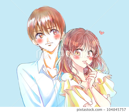 一個依偎的女人和一個害羞的男人 一個依偎的女人和一個害羞的男人 104845757
