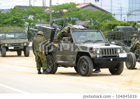 Missile-equipped vehicles of the Ground Self-Defense Force withdrawing after the exhibition Missile-equipped vehicles of the Ground Self-Defense Force withdrawing after the exhibition 104845839