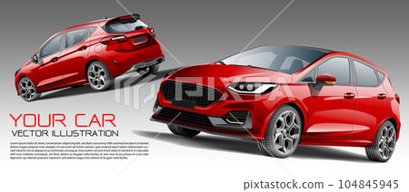 City car 5 doors red metallic front and back 3D design modern vector City car 5 doors red metallic front and back 3D design modern vector 104845945