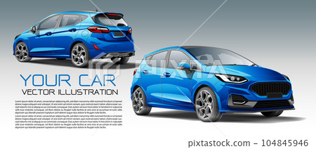 City car 5 doors blue metallic front and back 3D design modern vector City car 5 doors blue metallic front and back 3D design modern vector 104845946