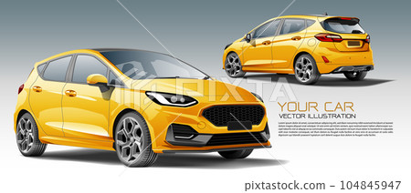 City car 5 doors yellow metallic front and back 3D design modern vector City car 5 doors yellow metallic front and back 3D design modern vector 104845947