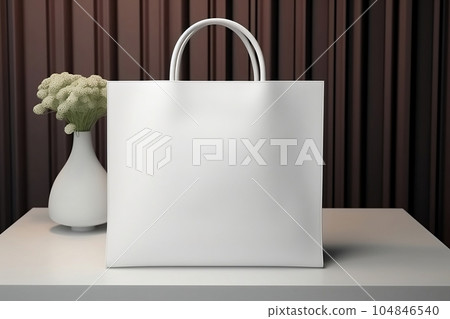A mock-up of a white cloth bag is on the table A mock-up of a white cloth bag is on the table 104846540