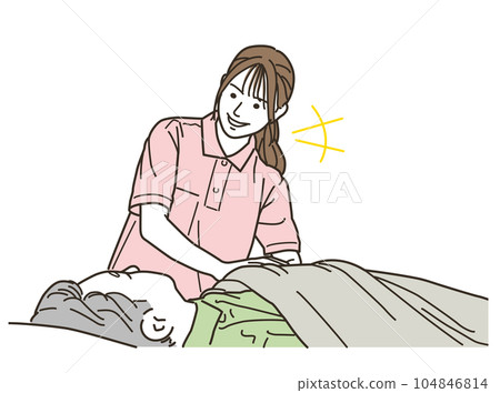 幫助老人在床上的女性護理人員 104846814