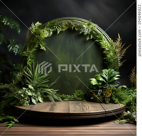 Modern wooden podium for product presentation. 104846922